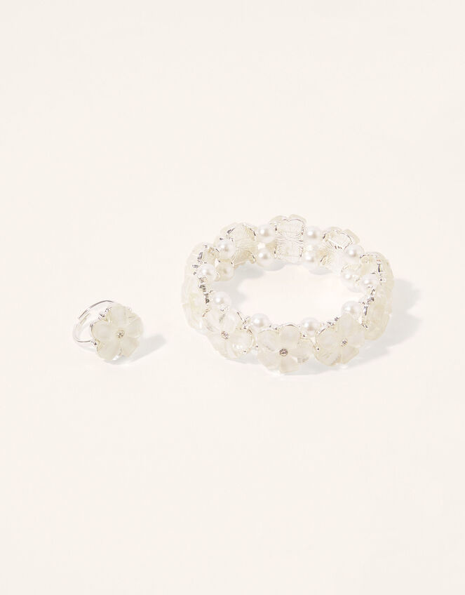 Gem Flower Stretch Bracelet and Ring Set, , large