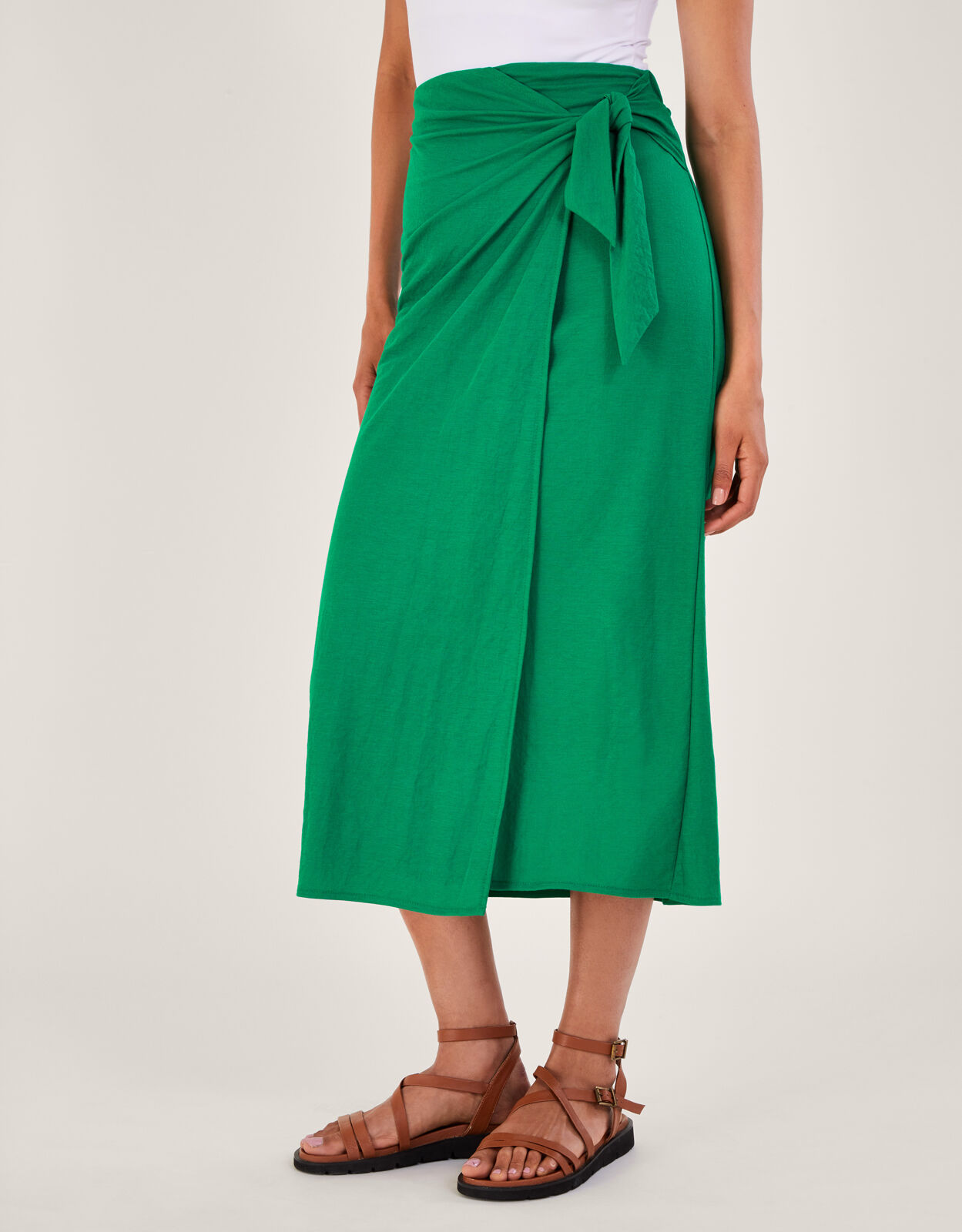 Midi wrap skirt green top