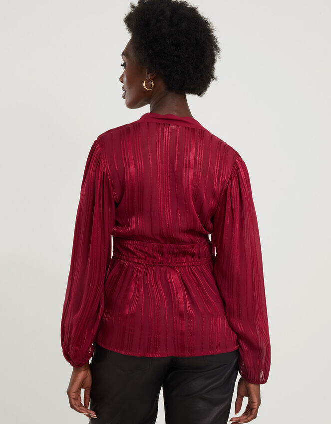 Lily Metallic Pussybow Blouse , Red (BURGUNDY), large