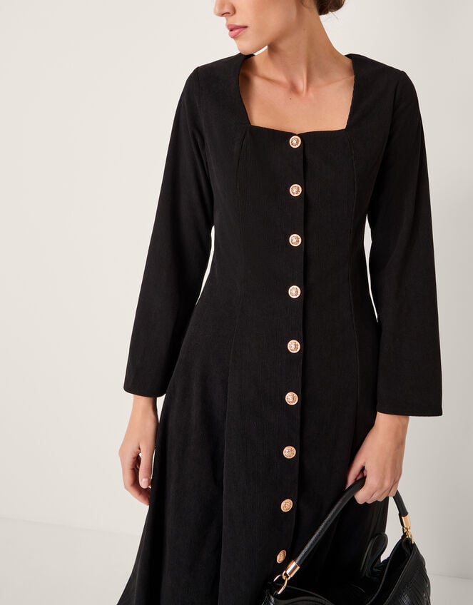 Shaw Corduroy Midi Dress, Black (BLACK), large