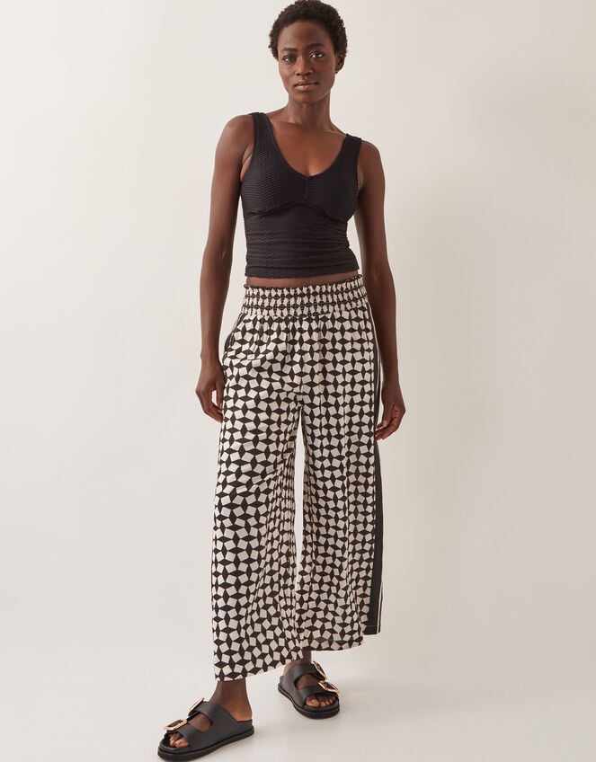 Geena Geometric Print Wide Leg Trousers, Black (BLACK), large