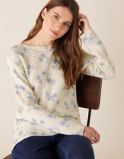 Ellie Floral Slash Neck Jumper, Ivory (IVORY), large