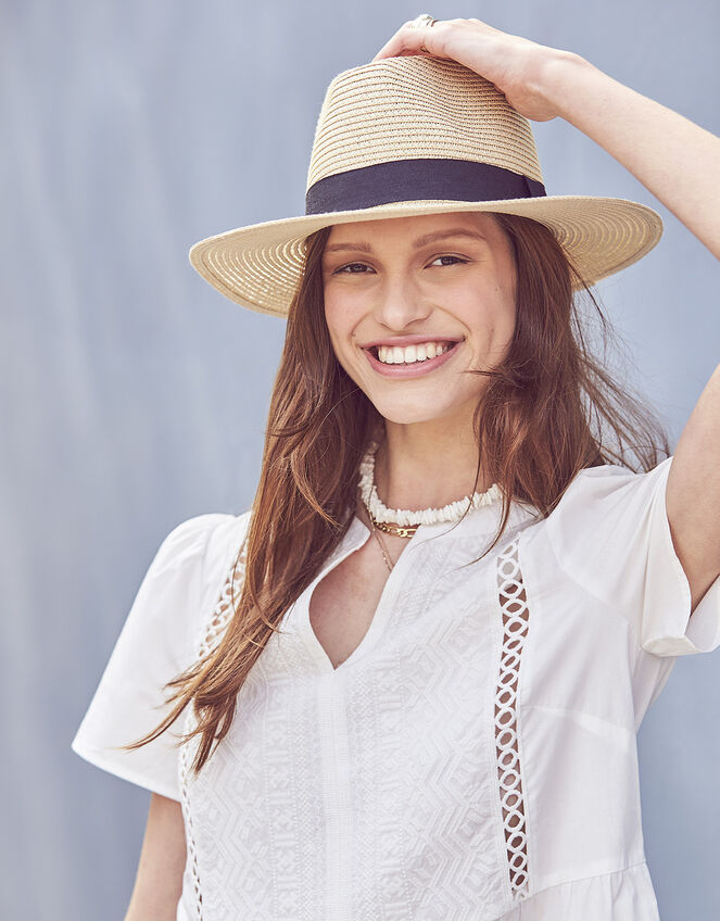 Band Trim Fedora Hat , Natural (NATURAL), large