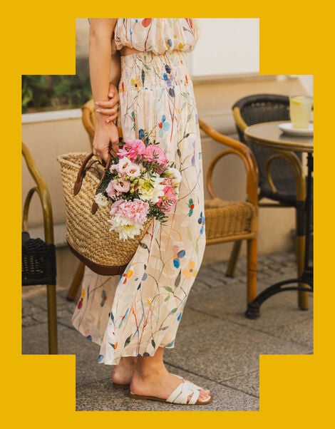 Traffic People Aurora Floral Print Maxi Skirt, Cream (CREAM), large