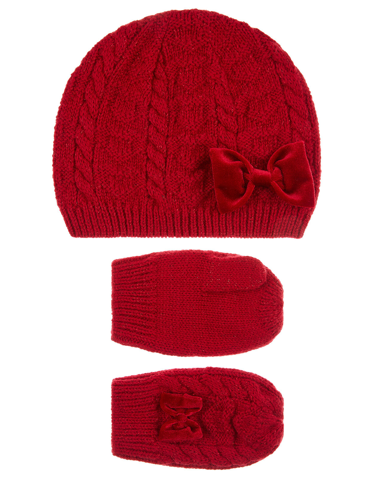 Baby Ruby Bow Beanie and Mittens Set Red Gloves Hats Scarves Monsoon Global