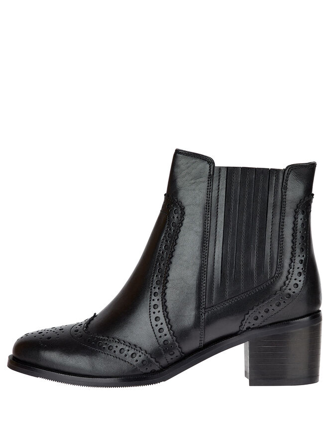 Brogue Leather Ankle Boots, Black (BLACK), large