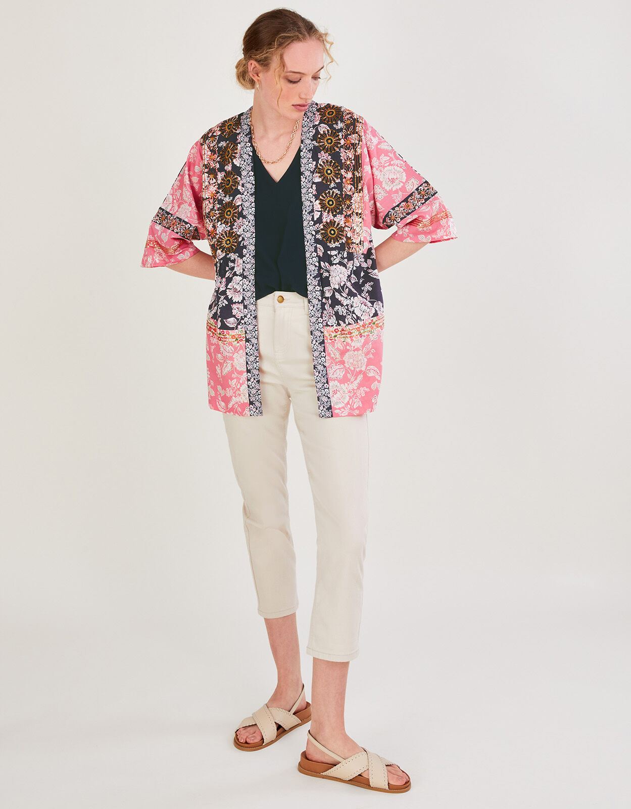 Premium Floral Print Embellished Jacket Black