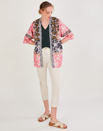 Premium Floral Print Embellished Jacket Black, Black (BLACK), large