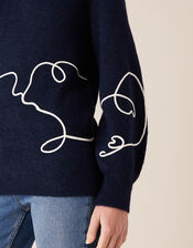 Abstract Wave Cornelli Knit Jumper, Blue (NAVY), large
