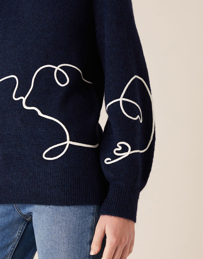 Abstract Wave Cornelli Knit Jumper, Blue (NAVY), large