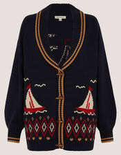 Sapna Intarsia Sailor Cardigan, Blue (NAVY), large