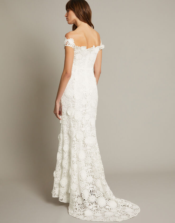 Clare Floral Embroidered Bardot Bridal Dress, Ivory (IVORY), large