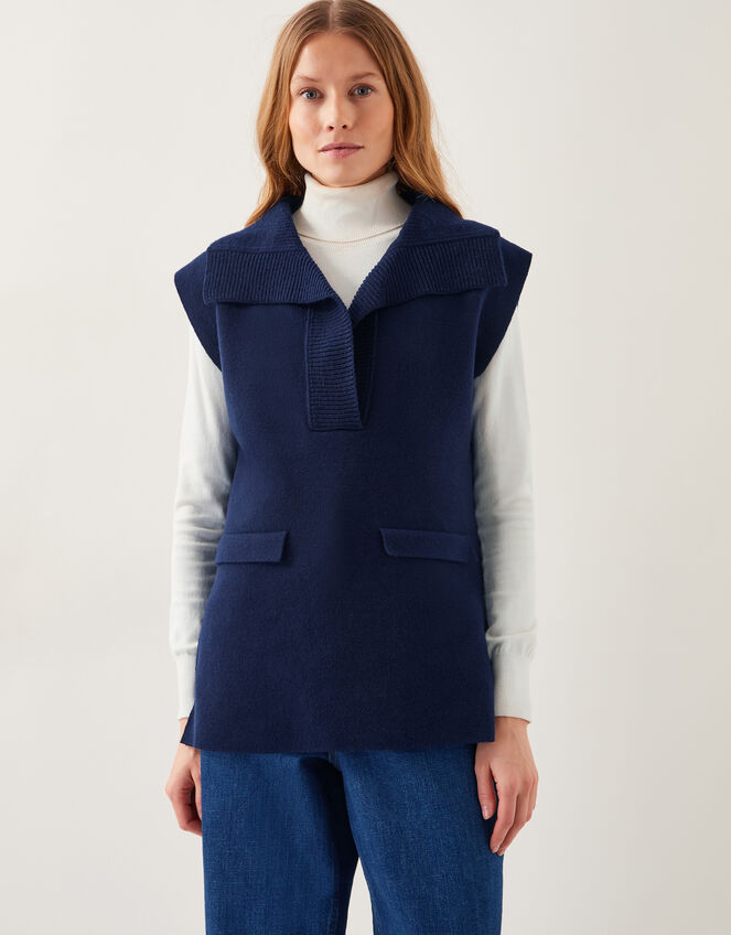 Uma Knitted Utility Vest, Blue (NAVY), large