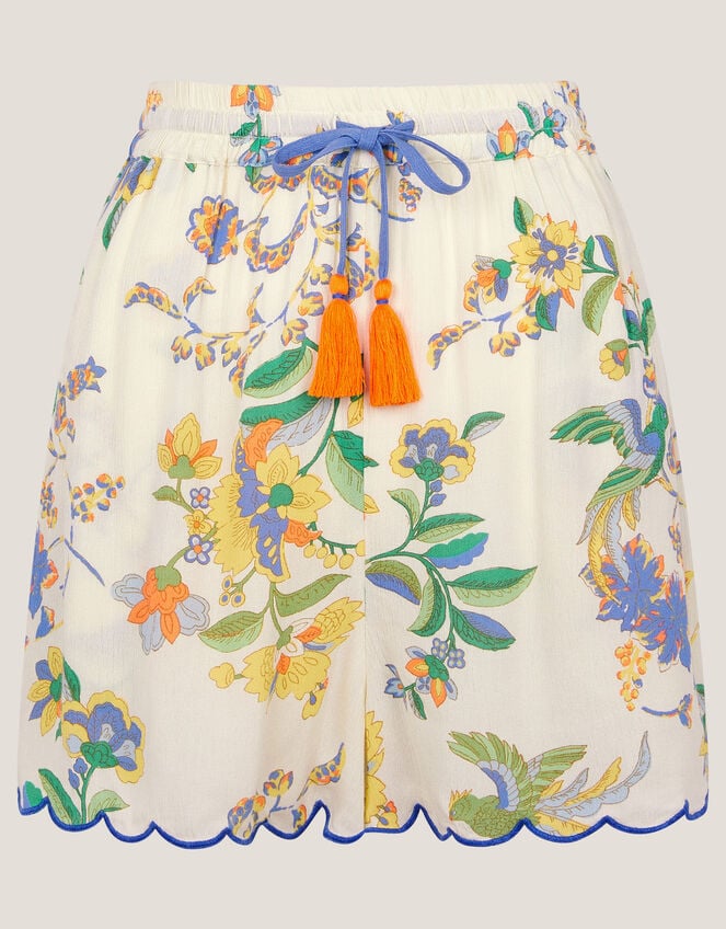 Kaia Scallop Floral Shorts, Ivory (IVORY), large