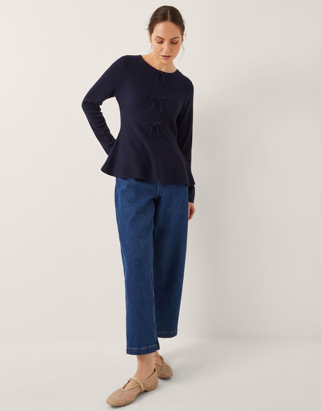 Paula Peplum Bow Sweater, Blue (NAVY), large