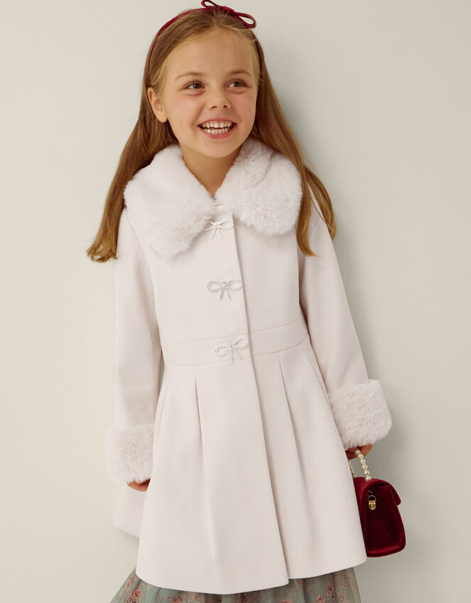 Isabella Faux Fur Collar Coat, Ivory (IVORY), large