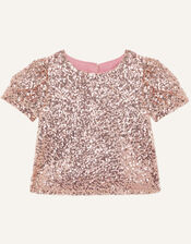 Sequin Puff Sleeve Top, Gold (ROSE GOLD), large
