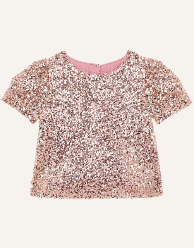 Sequin Puff Sleeve Top, Gold (ROSE GOLD), large