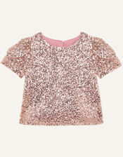 Sequin Puff Sleeve Top, Gold (ROSE GOLD), large