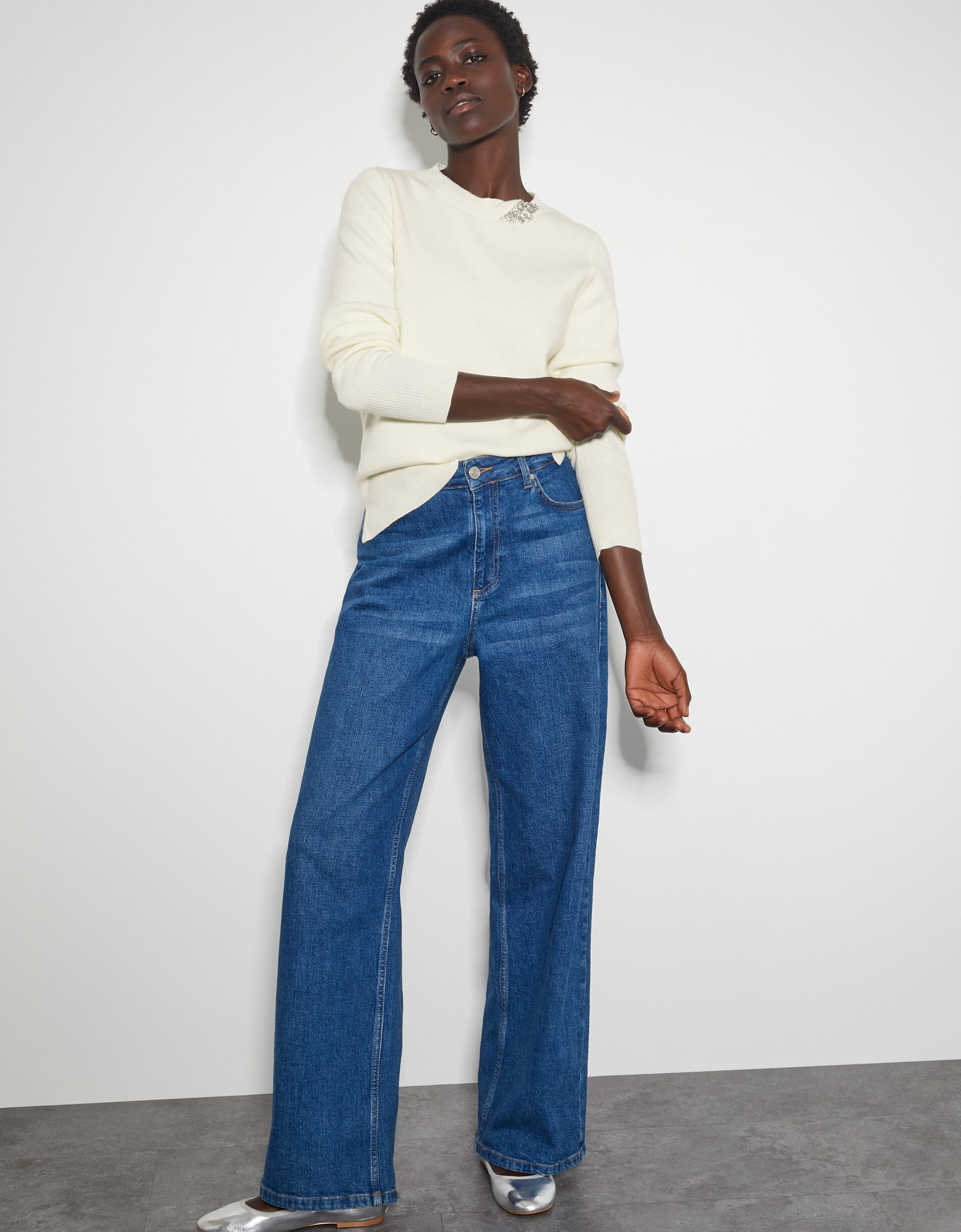 Sweater with embellished neckline deals