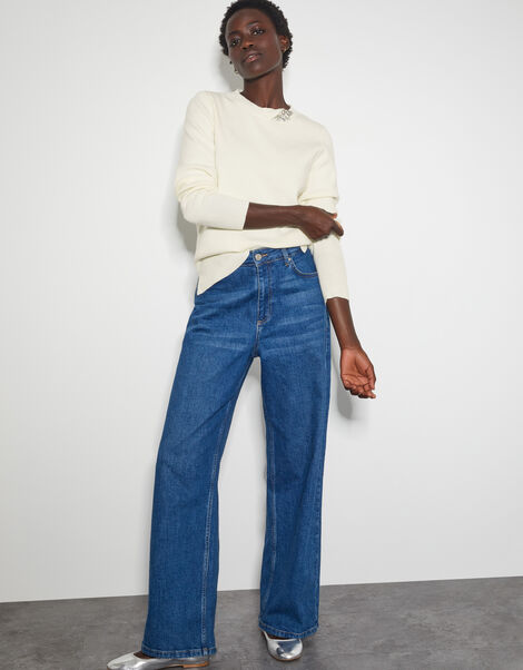 Eva Embellished Neck Jumper, Ivory (IVORY), large