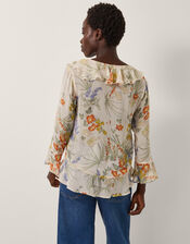 Jesse Sheer Frill Floral Blouse, Ivory (IVORY), large