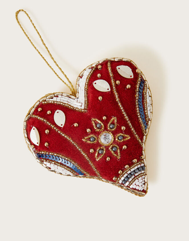 Embellished Velvet Heart Hanging Decoration, Red (RED), large