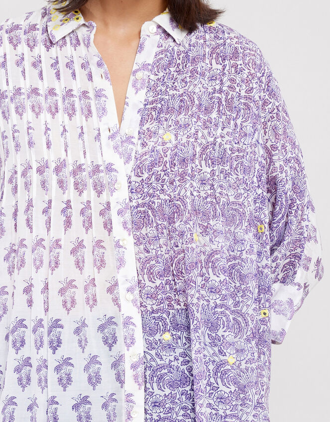 East Aoki Oversized Woodblock Shirt, Purple (LILAC), large