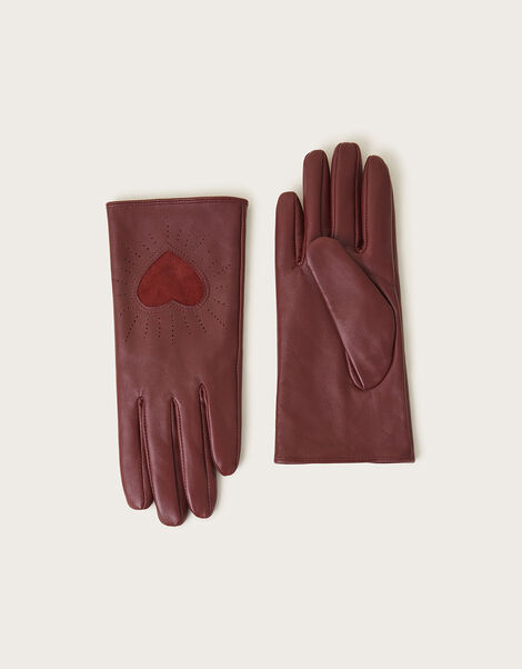 Leather Heart Gloves, Red (RED), large