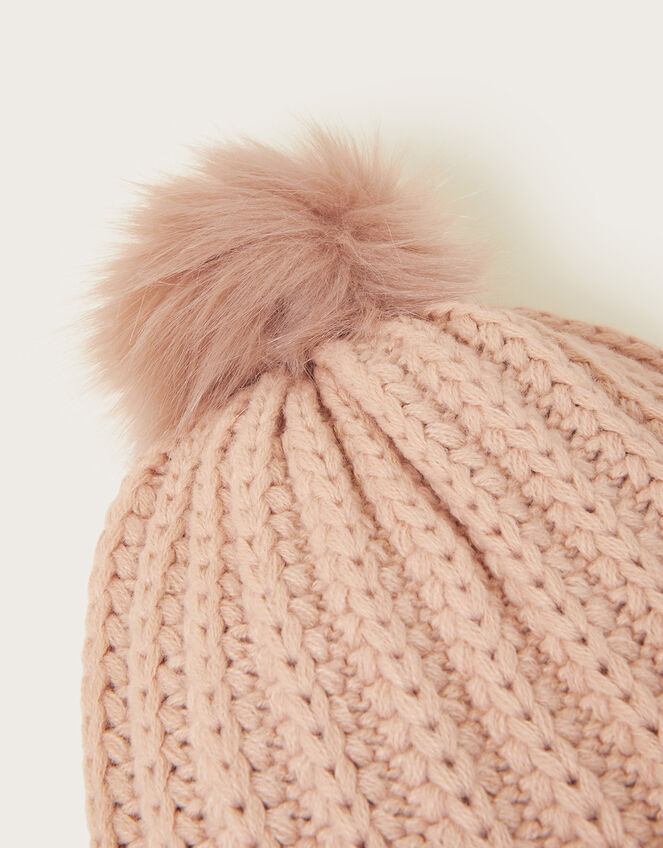 Knit Bobble Hat, Camel (BEIGE), large