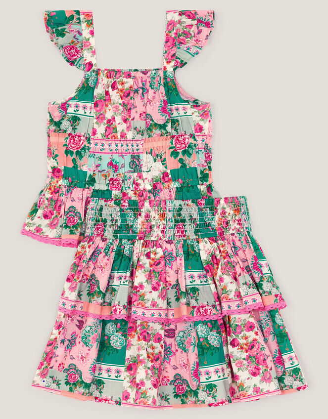 Floral Patchwork Top & Skirt Set, Green (GREEN), large