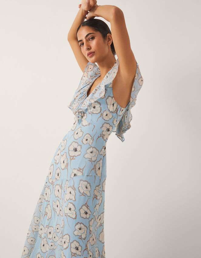 Chloe Floral Ruffle Maxi Dress, Blue (BLUE), large