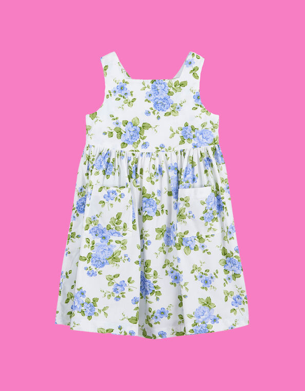 Trotters Adelina Vintage Rose Cross-Back Dress, Blue (BLUE), large