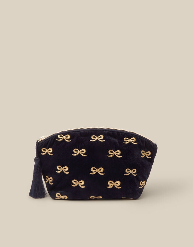 Bow Embroidered Velvet Make Up Bag, , large