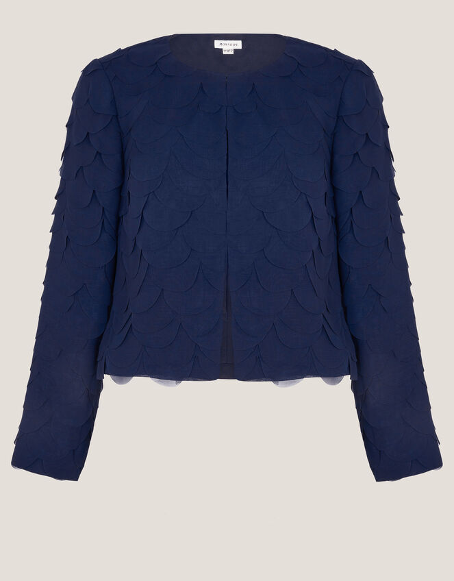 Elora Scalloped Chiffon Jacket, Blue (NAVY), large
