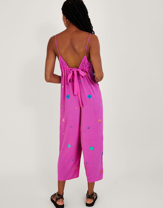 Abstract Geometric Embroidered Jumpsuit in LENZING™ ECOVERO™, Purple (PURPLE), large