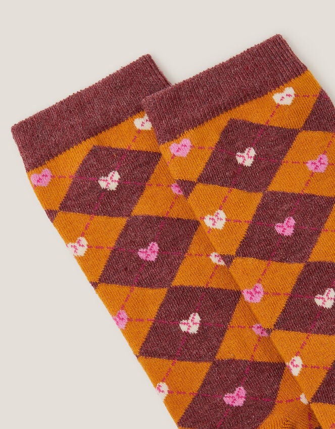 Argyle Heart Socks, Orange (ORANGE), large