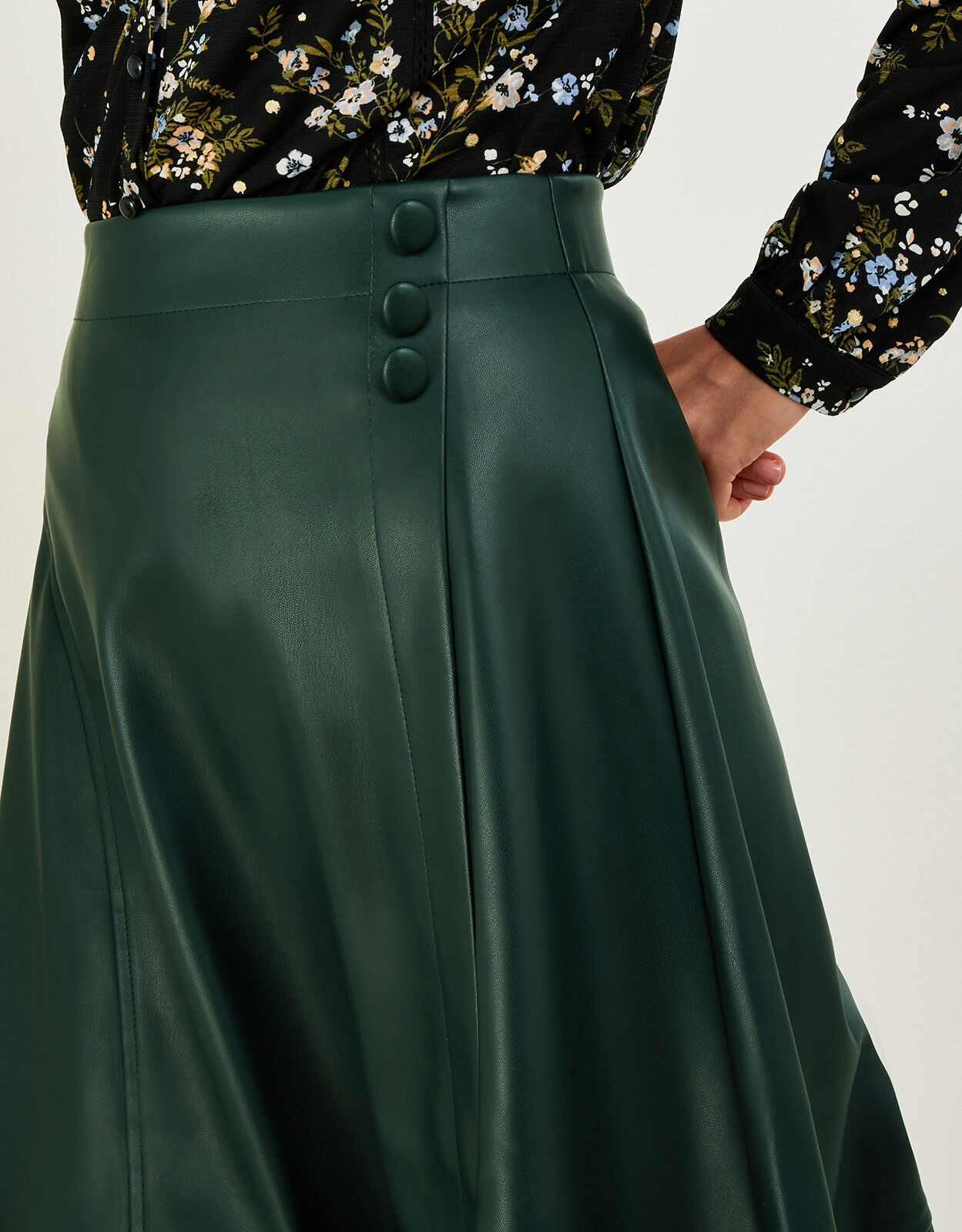 monsoon green faux leather skirt