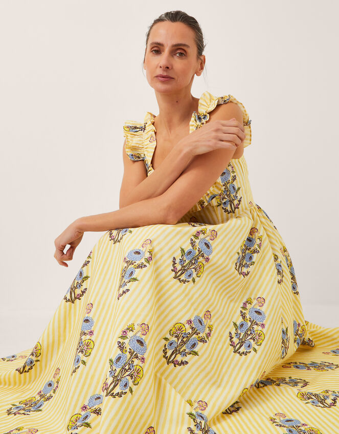 Maria Frill Floral Stripe Midi Dress, Camel (CAMEL), large