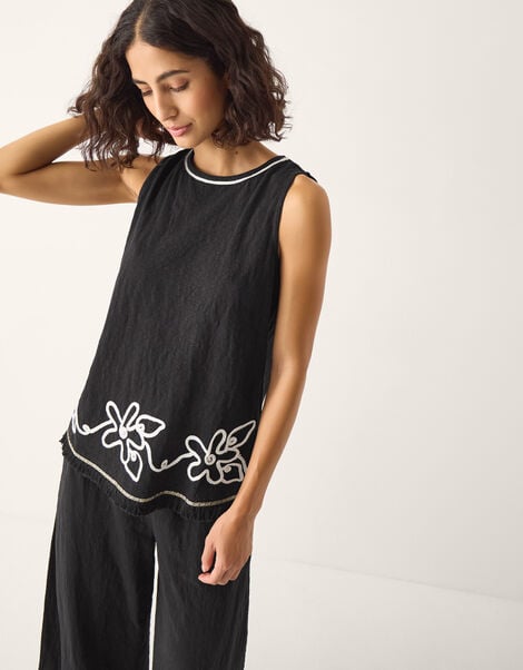 Sara Sleeveless Embroidered Top, Black (BLACK), large