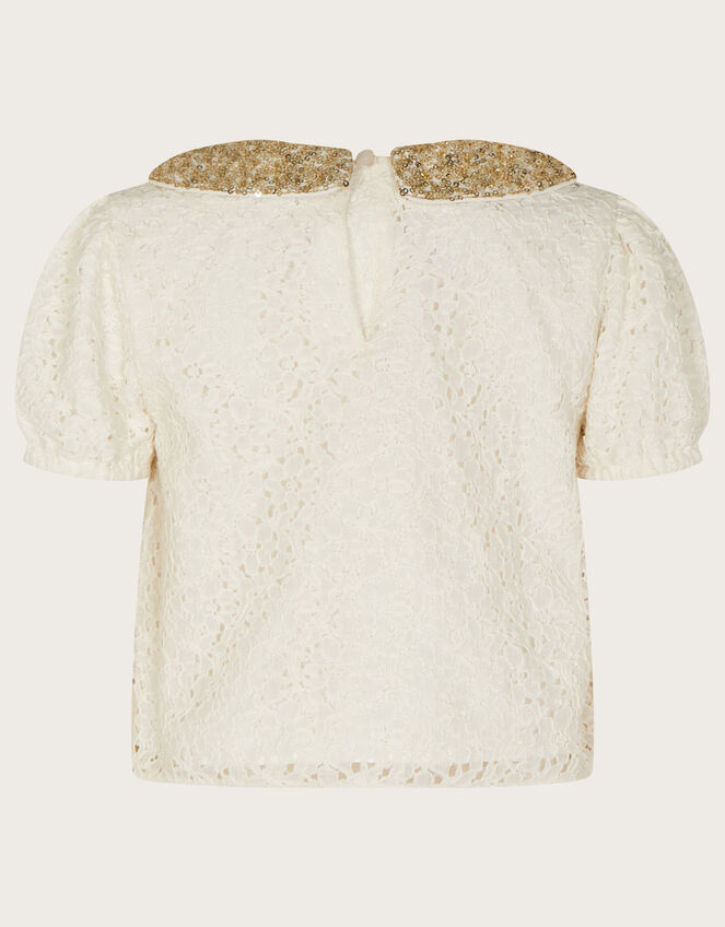 Sequin Collar Lace Top, Ivory (IVORY), large