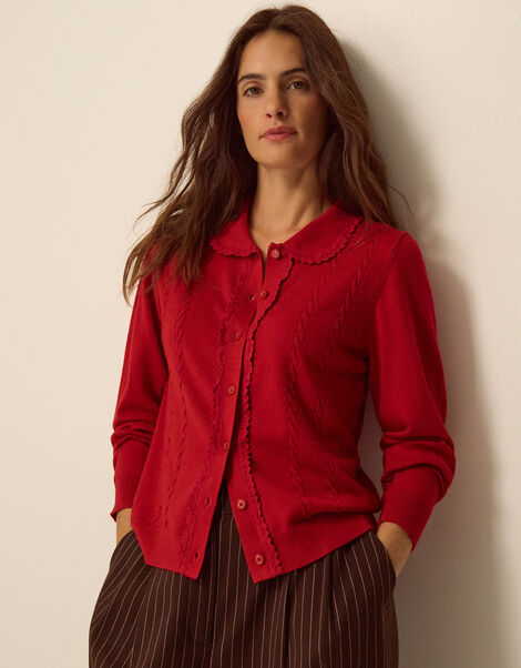 Carey Cable Knit Cardigan, Red (RED), large