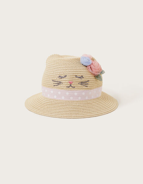 Baby Kitty Straw Hat, Natural (NATURAL), large