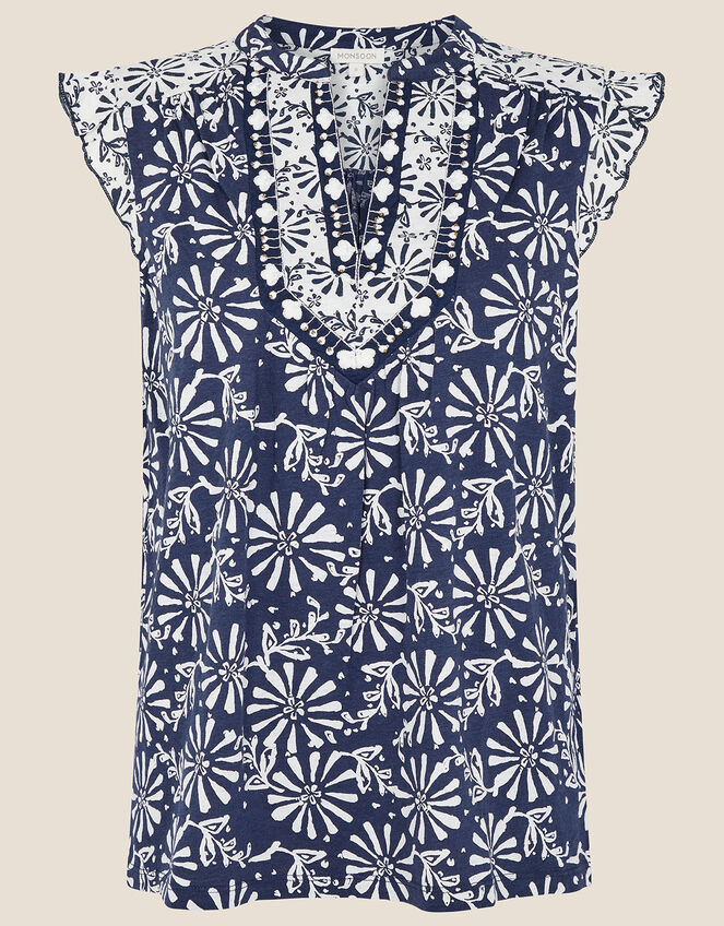 Calli Printed Sleeveless Top, Blue (NAVY), large
