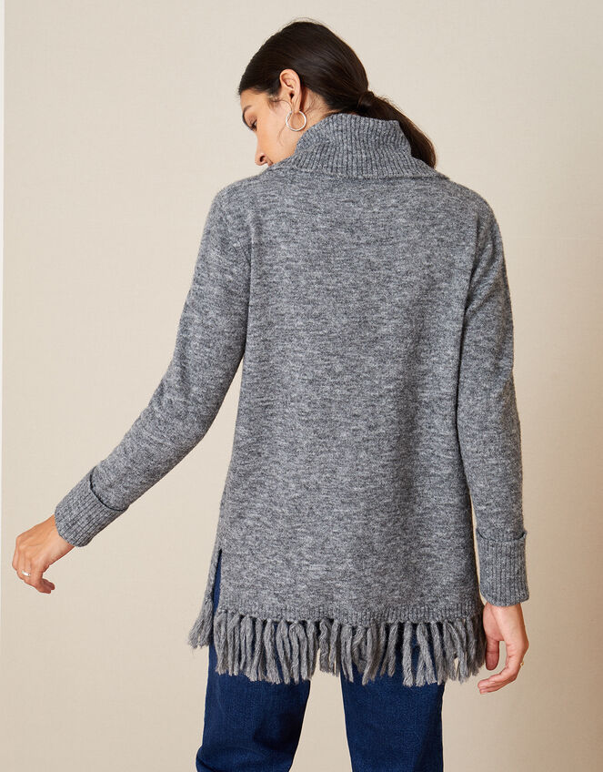 Fringe High Neck Jumper, Grey (CHARCOAL), large