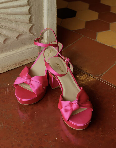 Twist Knot Platform Heeled Sandals Pink, Pink (PINK), large
