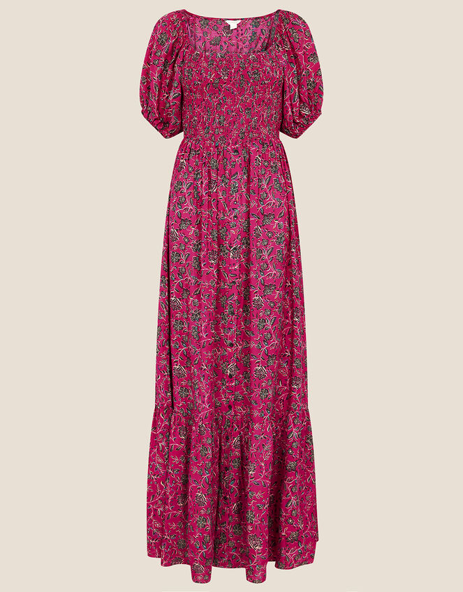 Floral Shirred Maxi Dress, Pink (PINK), large