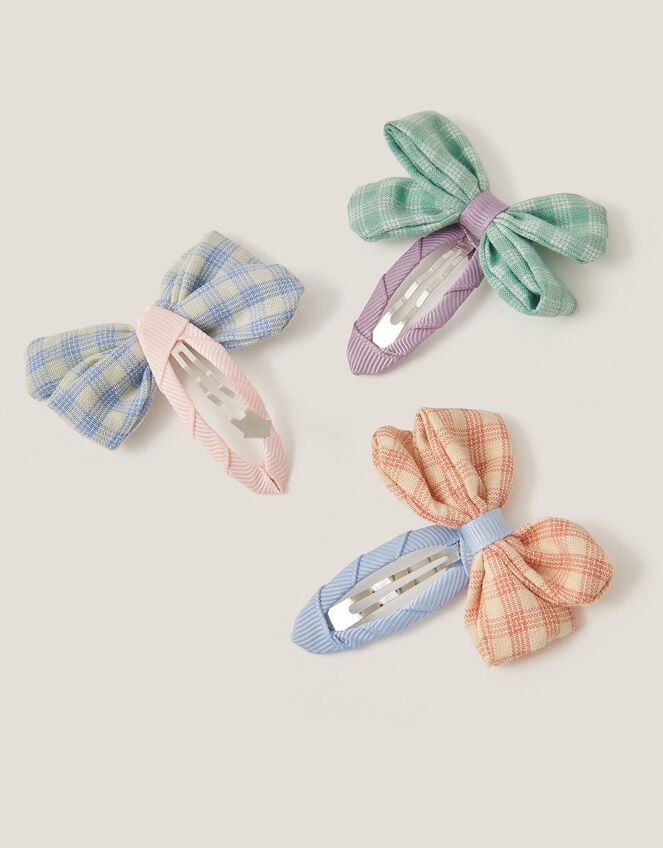 3-Pack Check Print Bow Hair Clips, , large