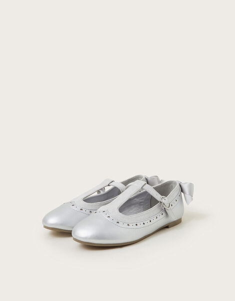 Shimmer Bow T-Bar Ballet Flats, Silver (SILVER), large