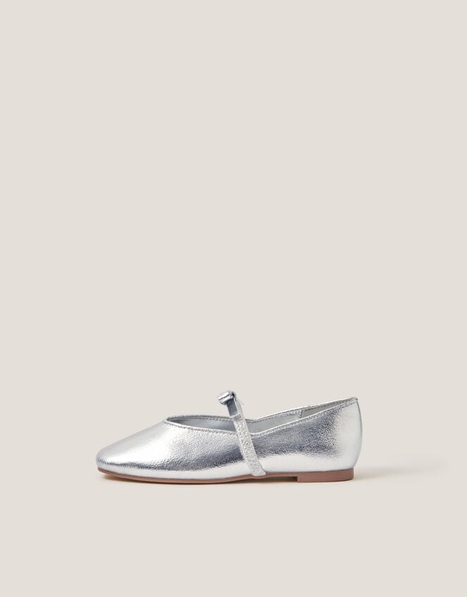 Bow Strap Metallic Ballet Flats, Silver (SILVER), large